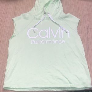 Calvin Klien sleeveless green neon stylish top actice performance top hood large